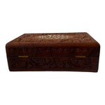 Vintage Wood Hand Carved Floral Jewelry Box India 7.75"x5" Keepsake Trinket VG