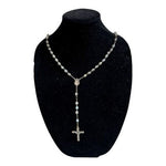 Catholic Clear Bead Rosary Necklace Silver Miraculous Medal Crusifix Cross NIP