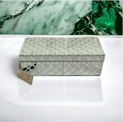 Hotel Collection Large Mirrored Jewelry Box Diamond Pattern Velvet Lined 12x5x4"