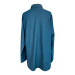 Quacker Factory Knit Denim Button Up Shirt Teal Blue Stretch Rhinestones L