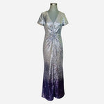 Calvin Klein Sequined Ombre Maxi Dress Silver Purple V-Neck Ball Gown Size 8
