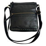 The Sak Black Leather Braided Embroidered Crossbody Shoulder Bag 8"x9"