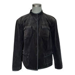 Style & Co Black Corduroy Velvet Military Jacket Snap Front Stand Collar 16W
