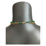 HongKong Gold Tone Chain Necklace Green Beads Multilayered Oversized Jewelry 32"