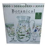 Home Essentials Botanical Hand Painted Glass Pitcher & Goblets Ice Tea Set 4pc
