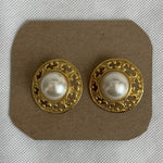 Vintage Ornate Gold-Tone and White Faux Pearl Statement Clip-On Earrings NWOT