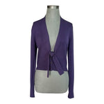 Comma Purple Tie Front Cropped Cardigan Sweater Ribbed Knit Sz 38 US M Elegant