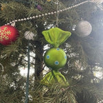 Large Green Polkadot Wrapped Candy Ornament 6" Plastic Christmas Decor