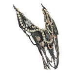 Express Bohemian Layered Chain Pearl Bead Necklace Rhinestone Insect Brooches VG