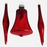 Vintage MCM Red Mercury Glass Christmas Ornaments 3pc Icicles Bell 3" Good