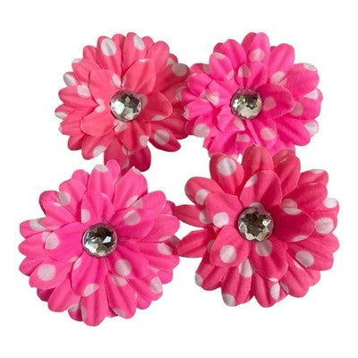 Pink & White Polka Dot Fabric Flower Appliques 4pc DIY Craft 2.25in New DIY