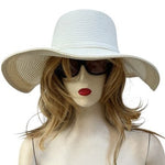 White Wide Brim Paper Straw Sun Hat Women's Beach Floppy Hat One Size VG