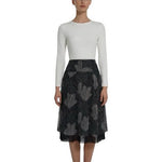 THE LIMITED Black White Floral Dot Silk Skirt Knee Length Women Size 10 Sheer VG