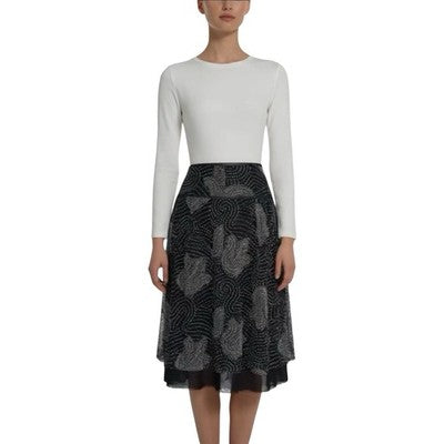 THE LIMITED Black White Floral Dot Silk Skirt Knee Length Women Size 10 Sheer VG
