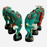 Set of 6 Vintage Hand-Carved Hand-Painted Wooden Frog Figurines Indonesia 7”