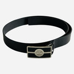 Timberland Mens Black Leather Belt Silver Logo Plaque Buckle Casual Size 40/100