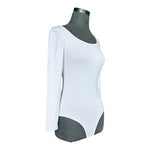 Allchic Scoop Neck Bodysuit Women's Size S Long Sleeve White Cotton Jumpsuit