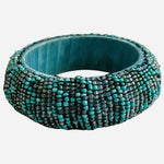 8" Artisan Studio Turquoise Seed Beaded Bangle Bracelet Good Plus Condition