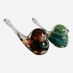 Art Glass Bird Figurines Set of 2 Multicolor Hand Blown Paperweight EXC
