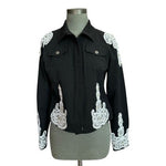 Vintage Rafaella Black Denim Jacket Sz 10 Lace Bead Sequin Trim Button Custom VG