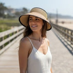 Kallina Straw Visor Sun Hat Wide Brim Packable Tan Black Bow Women's OS VG