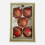 Vintage Krebs & Sohn Red Glass Christmas Ornaments Set of 5 Gold Glitter USA