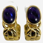 Vintage Trifari Gold Tone Amethyst Purple Cabochon Clip-On Earrings VG Luxurious