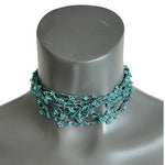 Gorgeous Handmade Seed Bead Sequin Crochet Necklace Sparkly Green  16"-19" VG