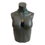 Bohemian Turquoise Blue Gold Beaded Tassel Long Necklace 37"