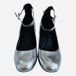 Rebecca Minkoff Metallic Silver Leather Ankle Strap Pumps Women's Shoes 8M Good