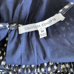 COLLECTIVE CONCEPTS Navy Blue Beige Polka Dot Smocked Waist Sleeveless Blouse M