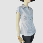 Banana Republic NWT Cotton Stretch Fitted Blouse Cap Sleeve Grey Womens Sz 6