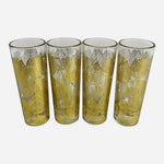 Vintage TMD Holdings Gold Tone Leaf Pattern Highball Glasses Set of 4 Shots EXC
