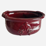 Vintage Large Deep Red Glazed Ceramic Oval Planter Bowl Embossed Fleur de Lis 14