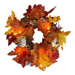 17" Lighted Fall Wreath for Front Door, Autumn Maple Leaf Pumpkin Berry VG