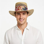 Peter Grimm Las Vegas USA American Flag Straw Lifeguard Sun Hat Wide Brim Size L