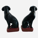 Vintage Black Labrador Retriever Ceramic Bookends 8" Pair Gold Purple Dog Figure