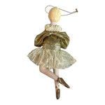 Vintage Ballerina Porcelain Christmas Ornament Gold Lace Dress 6" Rare VG