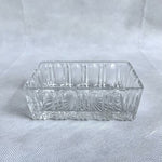 Vintage Pressed Glass Rectangular Trinket Dish Starburst Sawtooth Rim VG