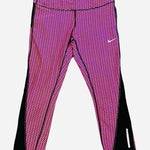 Nike Dri Fit Womens M Pink Black Print Cropped Running Leggings Zip Pocket VG