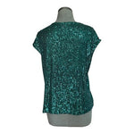 Vince Camuto Emerald Green Sequin V-Neck Top Sleeveless Sz M Dazzling VG