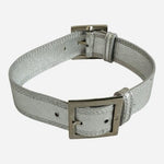 Vintage GUSTTO Silver Metallic Leather Dog Collar Made in Spain Adjustable NWOT