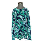 Tommy Bahama Island Active Green Navy Banana Palm Leaf Tunic Long Sleeve Top M