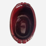Vintage Large Deep Red Glazed Ceramic Oval Planter Bowl Embossed Fleur de Lis 14