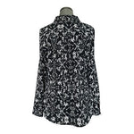 Croft & Barrow Black White Floral Print Blouse Roll Sleeve Sz M Chic VG