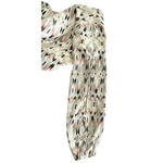 White House Black Market Ivory Geometric Print Slit-Sleeve V-Neck Blouse Top