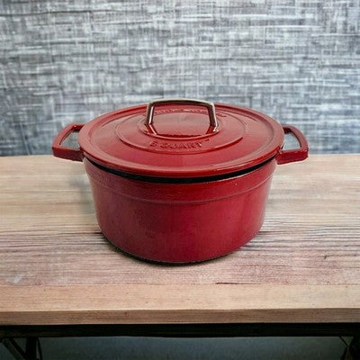 Vintage Martha Stewart Cllctn Red Enameled Cast Iron Casserole Dutch Oven w/ Lid