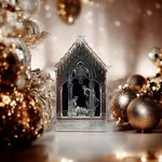 Roman Inc Lighted Crystal Look Nativity Chapel Holy Family Figurine 8x12" NIB