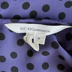 BCBGeneration Purple Polka Dot Blouse Long Sleeve Keyhole Back Top Womens Sz M