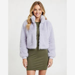 Art Class Faux Fur Jacket Cropped Zip Up Coat Womens M Lilac Purple Excellent